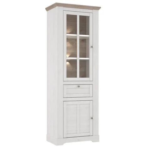 Vitrine 2 portes 1 tiroir éclairage LED décor chêne blanchi - ANGELE (1/5)