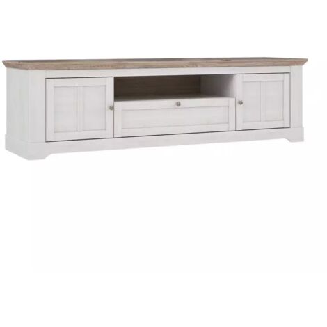 Meuble TV 205 cm 2 portes 1 tiroir décor chêne blanchi - ANGELE (1/5)