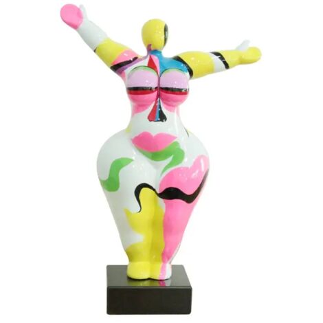 Statue femme bras levés peinture abstraite H54 cm - LADY FACE 01