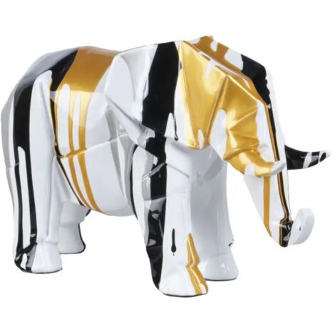 Statue éléphant géométrique coulure noir argenté doré H20 cm - DUMBO (1/5)