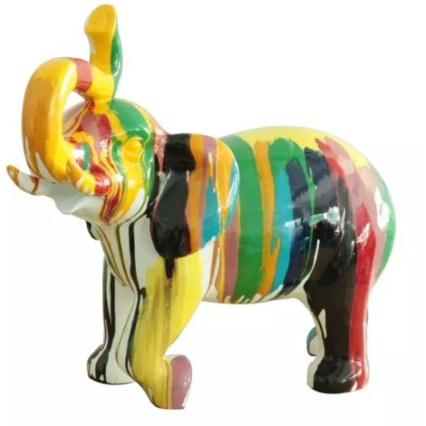 Statue éléphant avec coulures noir et multicolore H51 cm - DUMBO 02 (1/3)