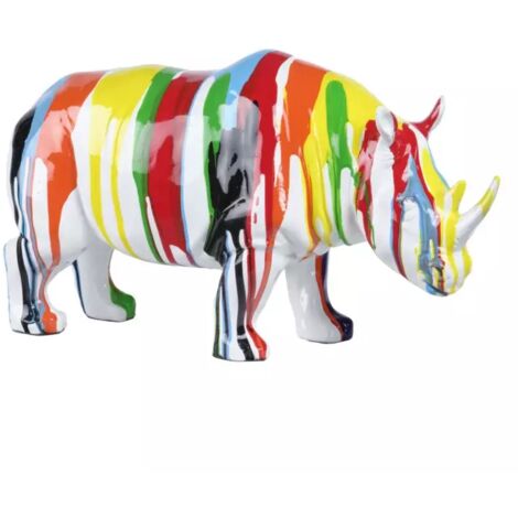 Statue rhinocéros coulures peintures multicolores H17 cm - BASIL DRIPS (1/5)
