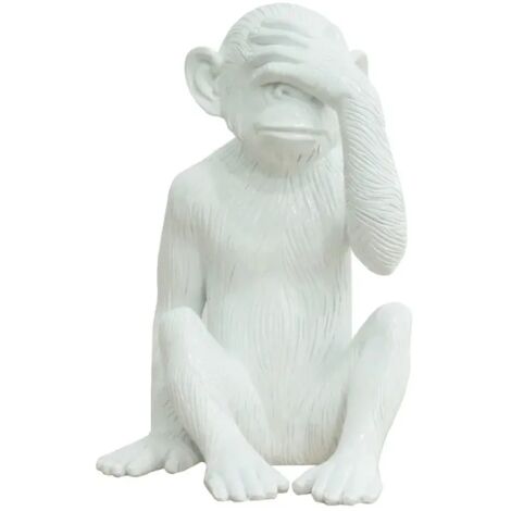 Statue singe blanc laqué avec main sur les yeux H39 cm - RAFIKI