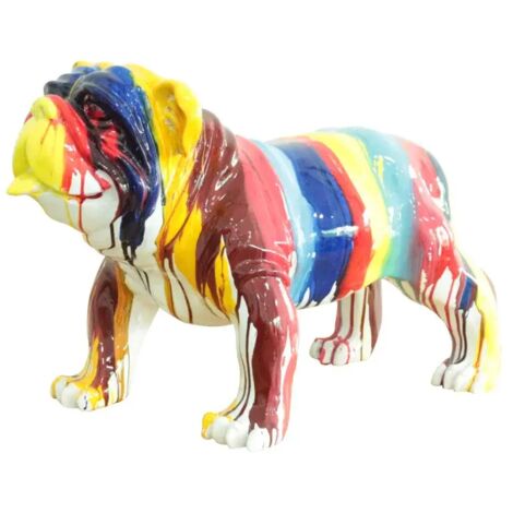 Statue chien avec coulures multicolores H38 cm - BULLDOG DRIPS 01