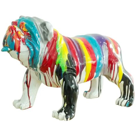 Statue chien avec coulures multicolores H38 cm - BULLDOG DRIPS 02