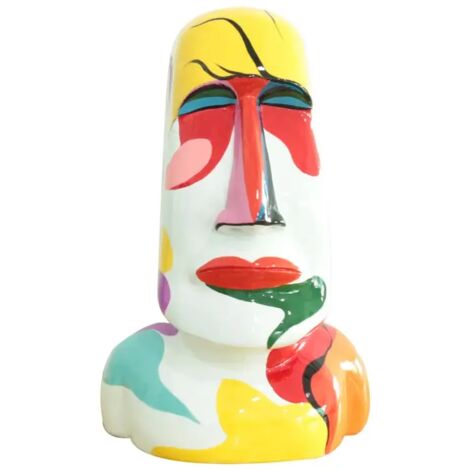 Statue tête île de Pâques avec peintures abstraites H43 cm - MOAI (1/3)