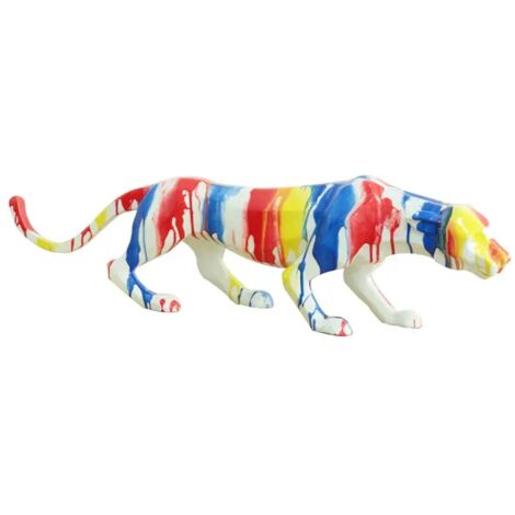 Statue panthère avec coulures peintures multicolores L85 cm - BAGHEERA (1/3)