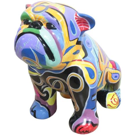 Statue chien bulldog avec tags abstraits multicolores H43 cm - TAZ (1/3)