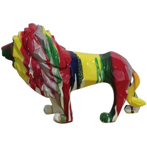 Statue lion géométrique avec coulures multicolores H32 cm - SCAR (1/3)