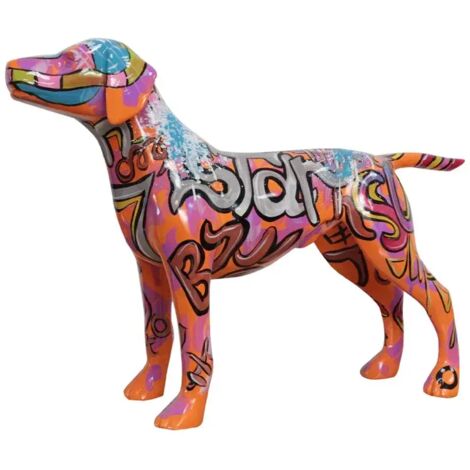 Statue chien labrador orange avec graffiti multicolore L76 cm - JASPER (1/3)