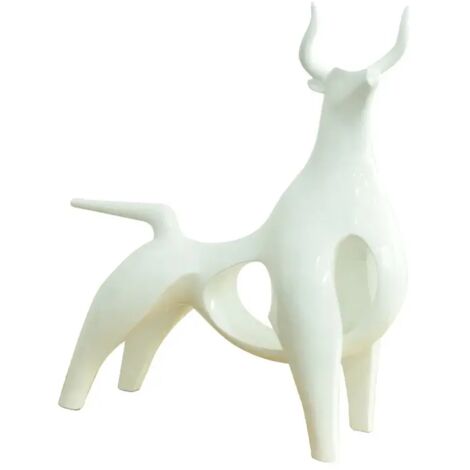 Statue taureau minimaliste en résine blanche laquée H50 cm - VALIENTE (1/3)