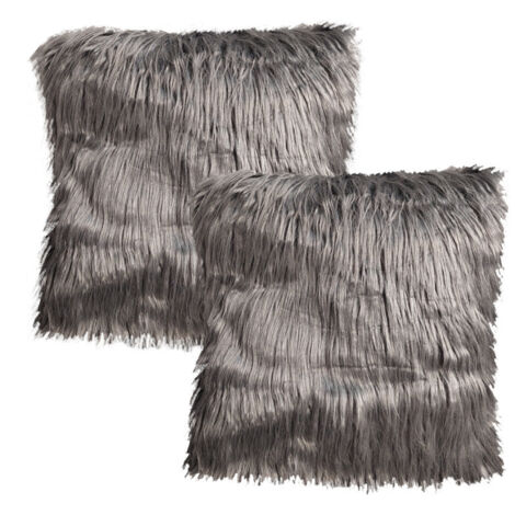Lot de 2 coussins 45 x 45 cm gris anthracite à poils longs - MOUTH (1/5)