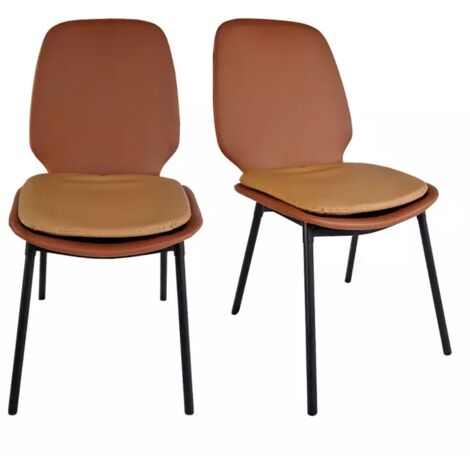 Lot de 2 chaises en simili marron pieds métal noir - RUZAN (1/5)