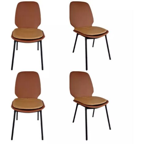 Lot de 4 chaises en simili marron pieds métal noir - RUZAN (1/5)
