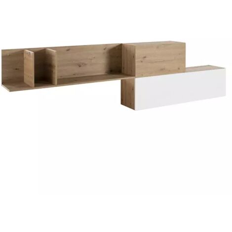Etagère murale asymétrique 270 cm décor chêne blanc laqué - VERONICA (1/5)