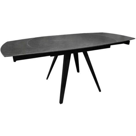 Table extensible ovale 120/180 cm en céramique gris anthracite – Piètement métal – Résistante aux rayures et aux taches – Pour 8 personnes – Meubletmoi