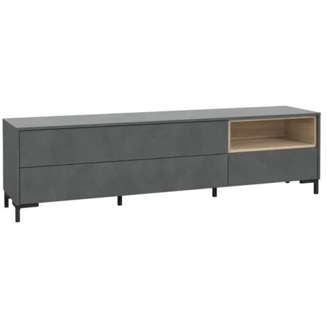 Meuble TV décor béton gris chêne clair et pieds noir - MADDY (1/5)