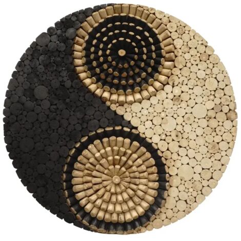 Décoration Yin Yang murale D.80 cm rondins bois peinture noire - YIN (1/5)