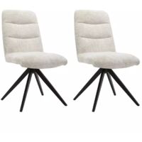 Lot 2 chaises pivotantes tissu doux écru pied croix métal noir - JULIE