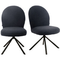 Lot de 2 chaises rotatives 180° en tissu noir et métal noir - JULIEN