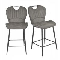 Lot 2 chaises bar microfibre gris foncé vieilli pieds métal – WILLY 2