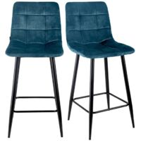 Lot 2 chaises de bar avec assise H.75 cm en velours bleu - NAMI 2