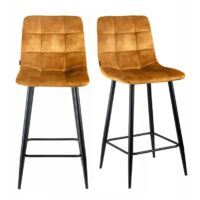 Lot 2 chaises de bar avec assise H.75 cm en velours moutarde - NAMI 2