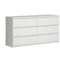 Commode 2x3 tiroirs blanche mat – Dimensions 154x42x80 cm – Panneaux de particules – Poignées intégrées discrètes – Meubletmoi