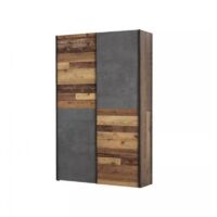 Armoire 120 cm 2 portes coulissantes décor bois vintage béton - MARSO