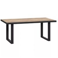 Table basse 110 cm décor bois clair et pied luge métal noir - CELIA