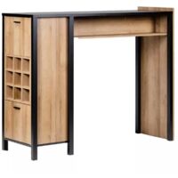 Table haute bar 9 casiers à bouteilles décor noir mat et chêne – Dimensions 151,5x120,3x49,3 cm – 2 portes réversibles – Fabrication européenne – Meubletmoi