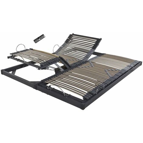 Sommier électrique S50 -Lattes bois -Réglage fermeté zone lombaires -2x70x190 -Gris (1/5)