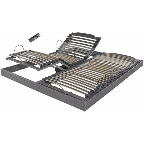 Sommier électrique S62+Lattes bois - Réglage fermeté zone lombaires - 2x80x200 - Gris (1/5)