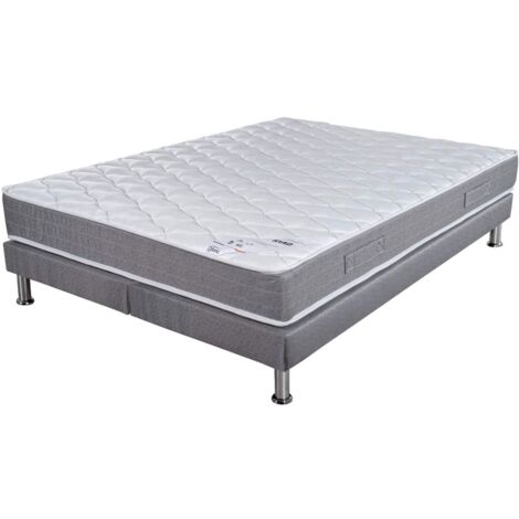 Matelas ressort + Sommier Gris clair 2x90x190 Ryad - Hauteur 20 cm - Soutien très ferme (1/5)