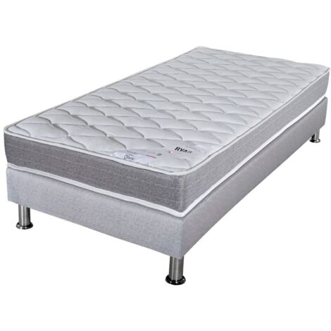 Matelas ressort + Sommier Gris clair 90x190 Ryad - Hauteur 20 cm - Soutien très ferme (1/5)