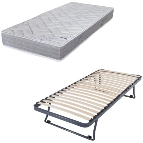 Sommier gigogne + matelas Maryland - 80x190 - Mousse - 20 lattes bois - Gain de place (1/5)