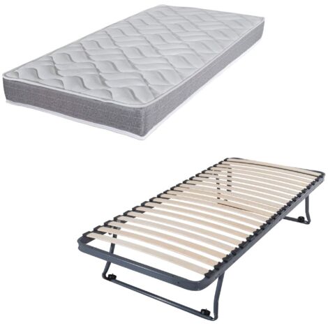 Sommier gigogne + matelas Morgan - 80x190 - Mousse - 20 lattes bois - Gain de place (1/5)