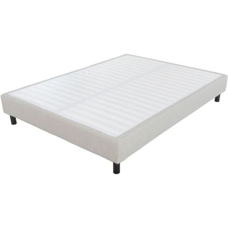 Sommier déco en Kit + pieds 140x190 - Newkit 40 lattes bois - Tissu crème - H. 18 cm (1/5)