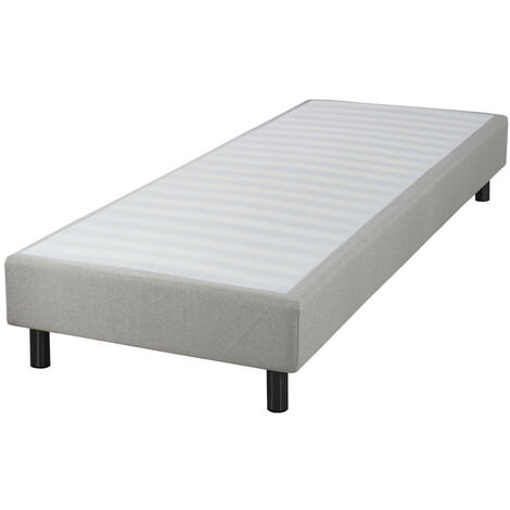 Sommier déco en Kit + pieds 160x200 - Newkit 40 lattes bois - Tissu lin - H. 18 cm (1/4)