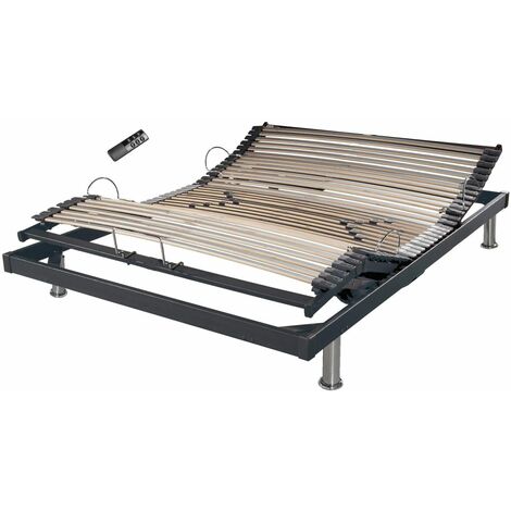 Sommier électrique 140x190 cm – Mono-lattes en bois – Réglage fermeté zone lombaire – 42 lattes décor – Moteur basse tension 24V – Ebac Literie - lombaires-140x190-Gris