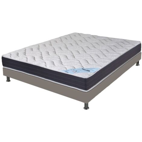 Matelas + sommier tapissier 140x190 Mousse - Melior - Soutien ferme - Simili taupe (1/5)