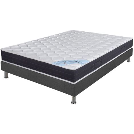 Matelas + sommier tapissier 120x190 Ressorts - Rubis - Soutien très ferme - Gris (1/5)