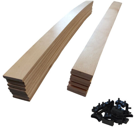 Lot de 15 lattes + embouts pour sommier et lit 780x48x8 mm Bois hêtre durable - 7 plis Remplacement - Rechange - Renfort pour sommier / bz / clic clac / canapé