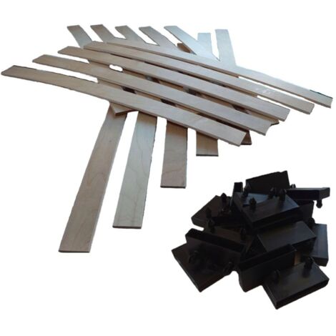 Lot de 15 lattes + embouts pour sommier et lit 680x53x8 mm Bois hêtre durable - 7 plis Remplacement - Rechange - Renfort pour sommier / bz / clic clac / canapé