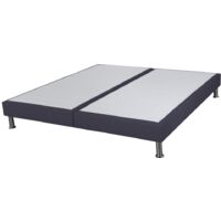 Sommier tapissier + pieds SR15 Volcan 2x80x200 Lattes bois massif - H.15 cm