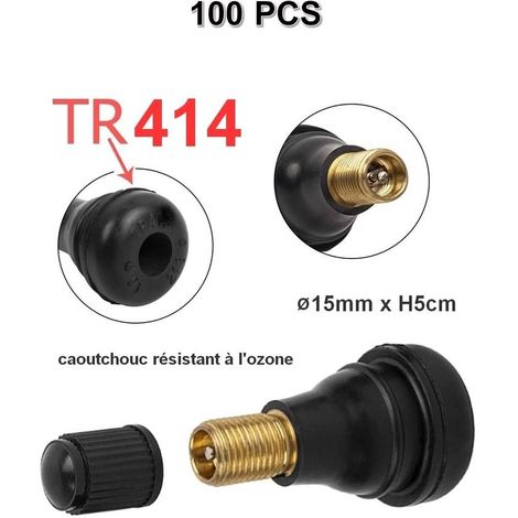 Lot de 100 Valves TR414 pour pneumatiques Tubeless voiture