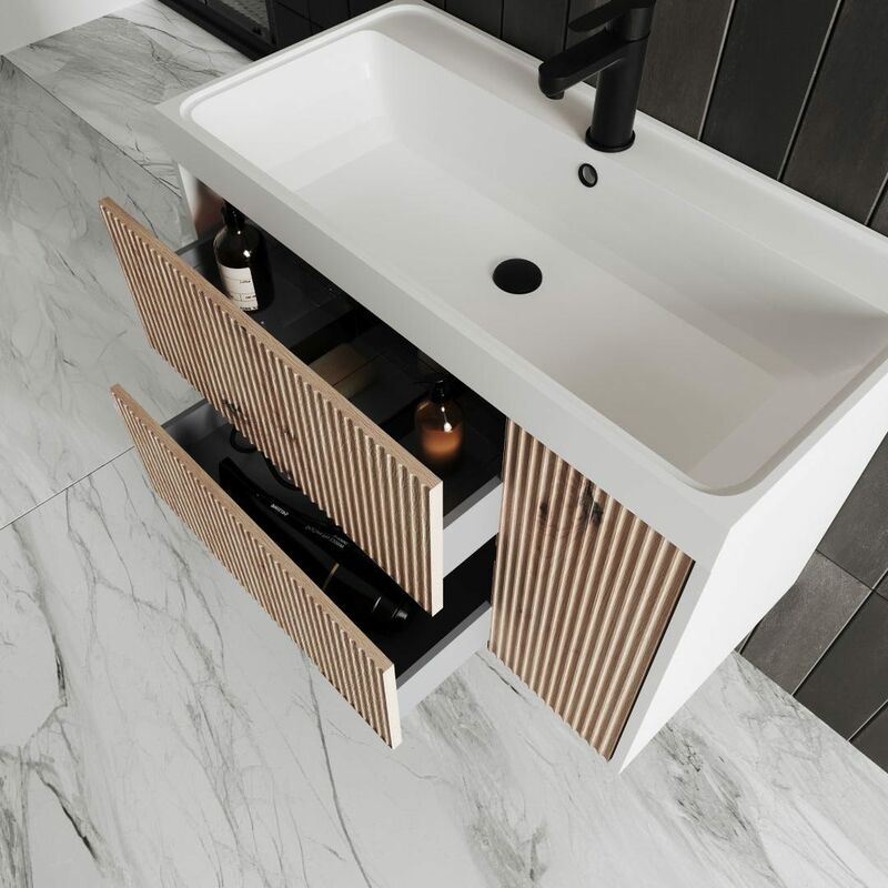 Mobile Bagno Cm 80 Rovere Oro Cannettato Con Specchio Cortina