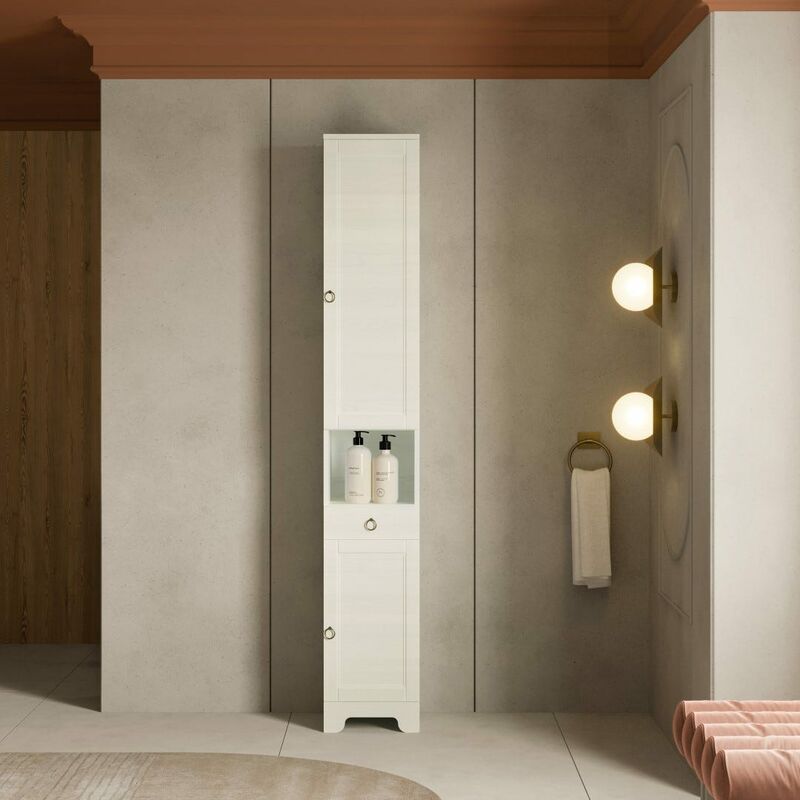 Colonna bagno Malaga, con cassetto 142 CM L X 44 CM P X 36 CM L X 36 CM P.  Bianco / Duna