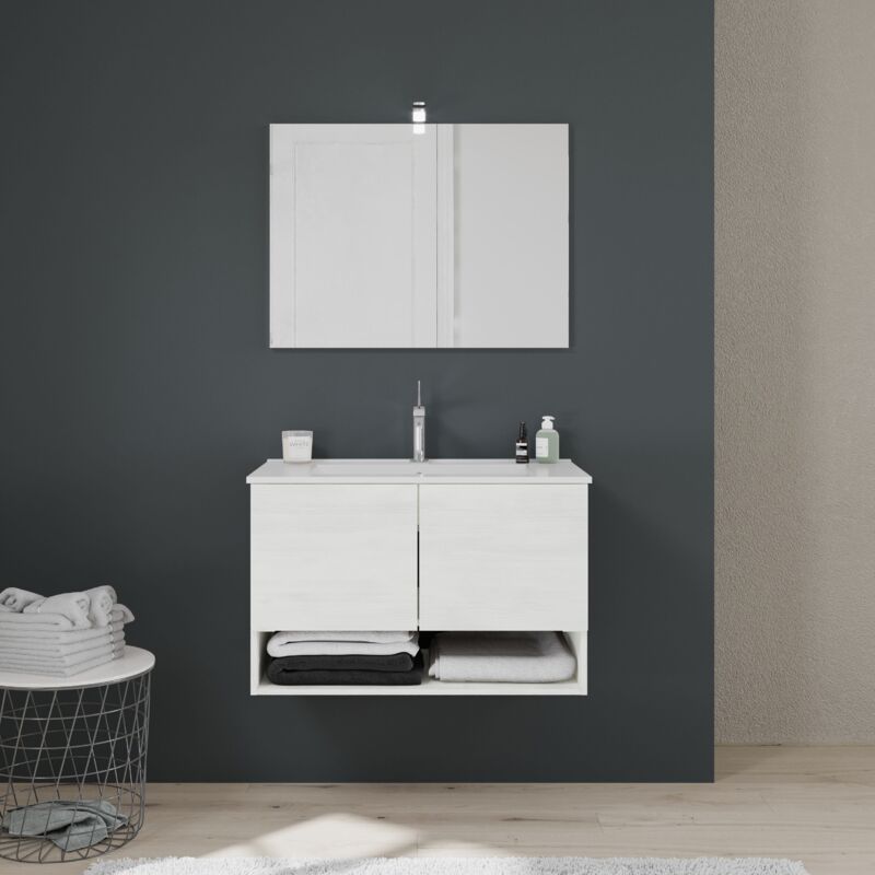 Kiamami Valentina Mobile bagno a terra 85 cm in quercia bianco effetto  legno : : Casa e cucina