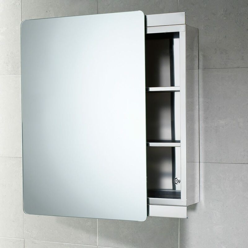 SPECCHIO BAGNO CONTENITORE 92CM 2 PENSILI CON ANTA SPECCHIO E LUCE